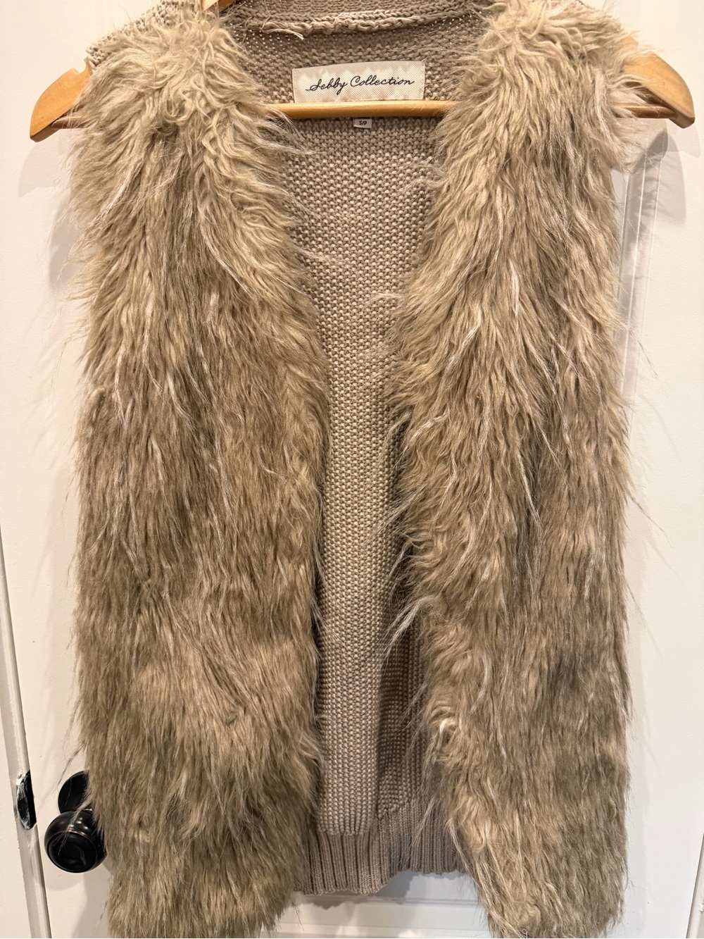 Sebby Collection Women’s Faux Fur Vest in Taupe